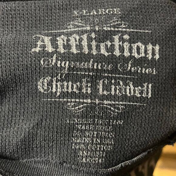 VTG Y2K AFFLICTION UFC Chuck Liddell Iceman Thermal Shirt XL Skull Cross USA Blk - Picture 6 of 7